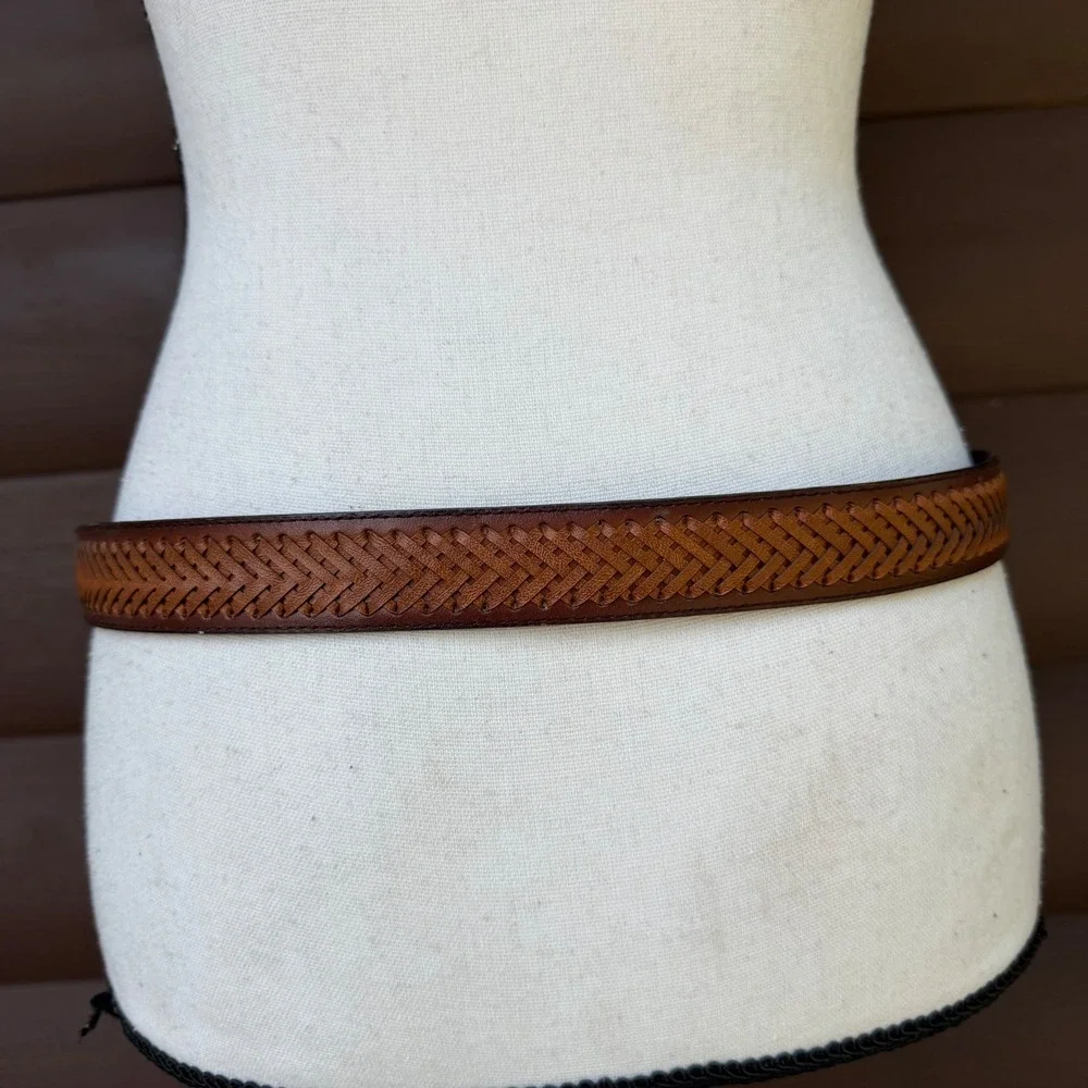 Woven Bonded Leather Belt Mens 34 Brown Ombre Western Braided Texture